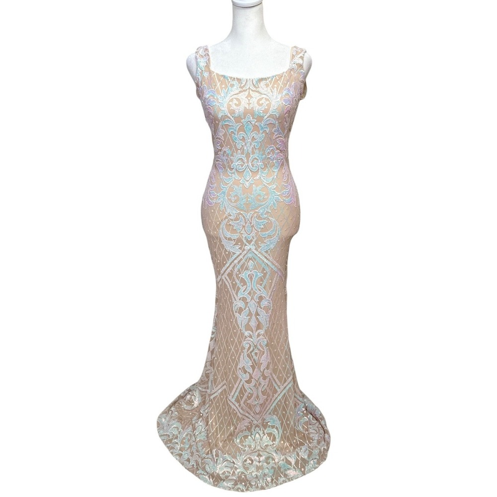 Sequin Mermaid Gown Women S Nude Iridescent Pastel Prom Formal Homecoming Dress